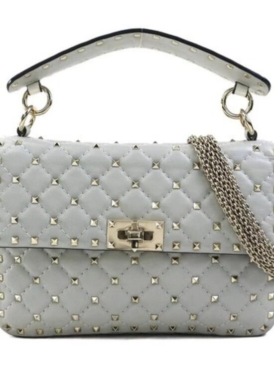 Valentino Garavani Handbags - Auth Valentino Garavani Rockstud Handbag Shoulder Bag Light Gray/Gold - e61152g
